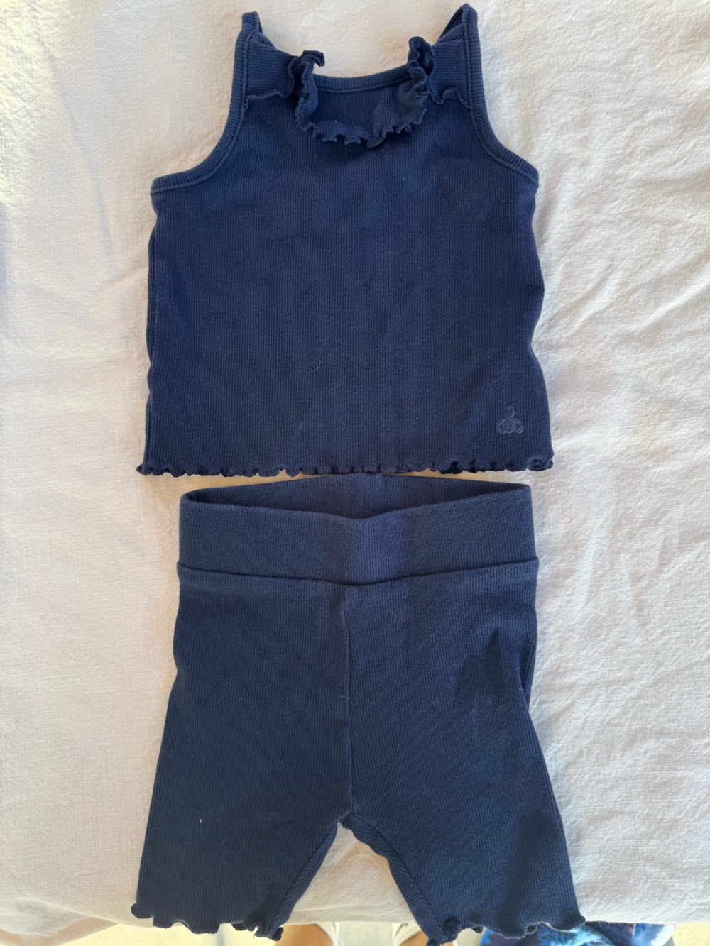 GAP Girls Navy Ribbed Lettuce-Edge Leggings